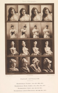 Sixteen portraits of actresses, page, photomechanical print, From left to right: Mademoiselle