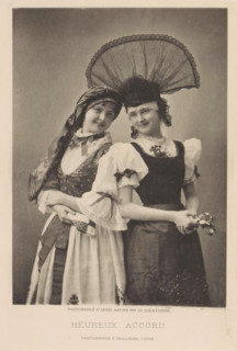 Heureux accord, Portrait of two unknown young women in traditional costumes, page, photomechanical