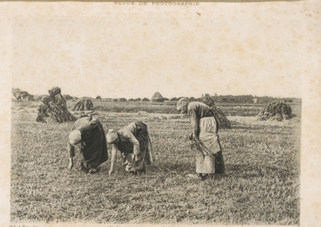 Three unknown women working in the fields, probably gleaners, Les Glaneuses, page, photomechanical