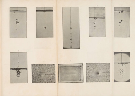 Ten images of water droplets, page, photomechanical print, number: '2 3 1 4 5, 6 7 8 9 10', c. 1891