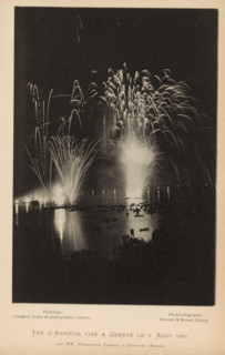 Feu d'Artifice tiré a Genève le 9 Aout 1896, View of fireworks over the harbor of Geneva, page,
