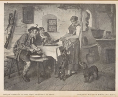 Reproduction of a painting of a family at the table by Adolf Eberle, reproduction, page,