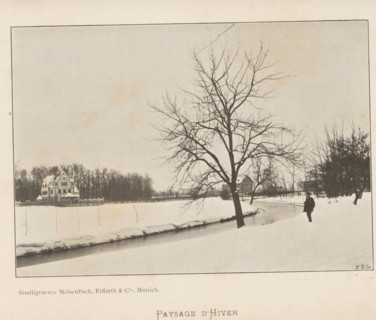 Paysage d'Hiver, Winter landscape, page, photomechanical print, cliché maker: Meisenbach, Riffarth