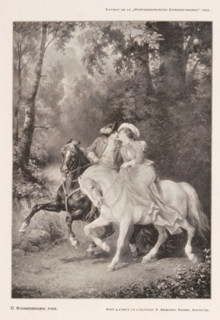 Moment propice, Reproduction of a painting of kissing horsemen by Carl Schweninger, reproduction,