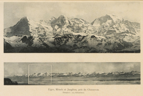 Two mountain landscapes of the Alps, including a detail of the Eiger, Mönch and the Jungfrau,
