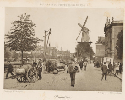 Rotterdam, View of a street in Rotterdam, with a mill in the background, page, photomechanical