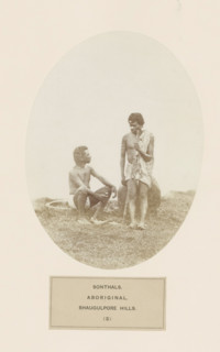 Two unknown men from the Santhal tribe in eastern India, photograph, page, inscription: 'SONTHALS.,