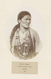 Portrait of an unknown woman from the Bhutia community of Sikkim, photograph, page, inscription:
