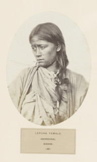 Portrait of an unknown woman from the Lepcha community of Sikkim, photograph, page, inscription: