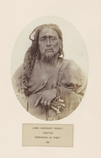 Portrait of a Buddhist priest from Tibet, photograph, page, inscription: 'LAMA (BUDDHIST PRIEST).,