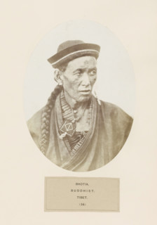 Portrait of an unknown man from the Bhutia community of Tibet, photograph, page, inscription: