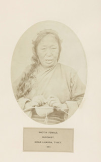 Portrait of an unknown knitting woman from the Bhutia community near Lhasa in Tibet, photograph,
