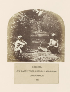 Two unknown men on a path with agricultural tools from the Kori community of Gorakhpur, Uttar