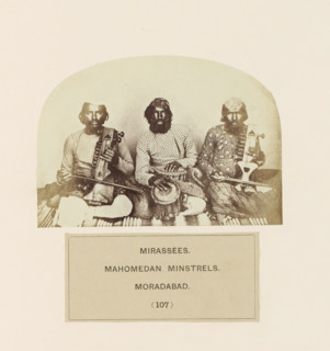 Portrait of three unknown minstrels from Moradabad, Uttar Pradesh, India, photograph, page,