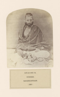 Portrait of an unknown brahmin (Hindu priest) with items for his morning prayers, from Saharanpur,