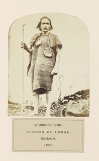 Portrait of Jhukkurk Sing, a man with a walking stick from Kumaon, Uttarakhand, India, photograph,