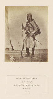 Portrait of a horseman with a musket and saber from the Khattak tribe of Kohat, Khyber Pakhtunkhwa,