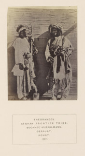 Portrait of two unknown men with masks from the Sherani tribe of Kohat, Khyber Pakhtunkhwa,