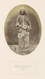 Portrait of an unknown Afghan fruit seller in Sindh, Pakistan, photograph, page, inscription: