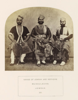 Portrait of Ghous Mahomed Khan, the Nawab of Jaora, with two nephews, Jaora, Madhya Pradesh, India,