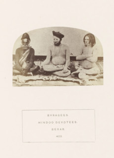 Portrait of three unknown men from the Bairagi community of the former Berar in central India,