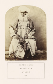 Portrait of Khadir Khan of Mysore, Karnataka, India, photograph, page, inscription: 'KHADIR KHAN.,