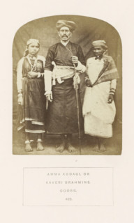 Portrait of three people from the Kodava community of Kodagu. Karnataka, India, photograph, page,