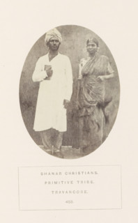 Portrait of an unknown man and woman from the Nadar community of Travancore, India, photograph,