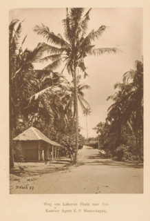 View of an unknown man posing in front of a house along a path, Road from Laboean-Hadji to Sisi -