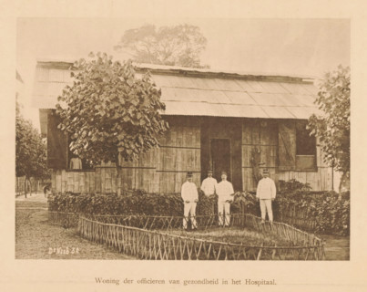 Four unknown European men in front of a house, Housing of the Medical Officers in the Hospital,