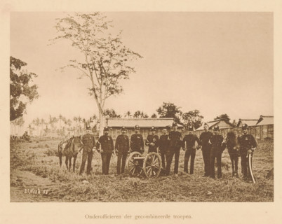 Group portrait of unknown officers near a cannon, Non-commissioned officers of the combined troops,