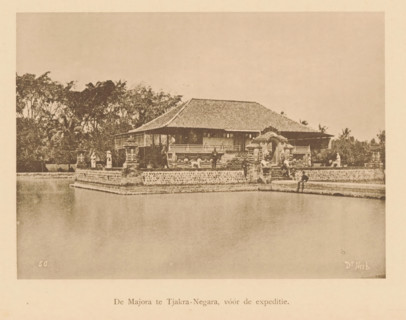 View of a temple on the bank of a river, Majora at Tjakra-Negara, before the expedition, page,