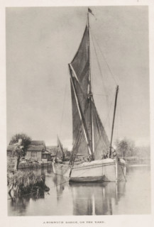 A Norwich barge, on the yare, Barge with two men, page, photomechanical print, photographer: John