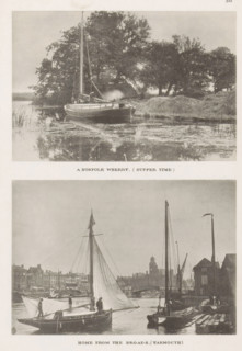 Home from the Broads, (Yarmouth), View of Great Yarmouth with a sailing boat sailing in, page,