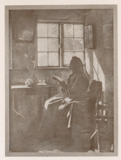 Andacht, Portrait of an unknown woman reading by the window, page, photomechanical print,