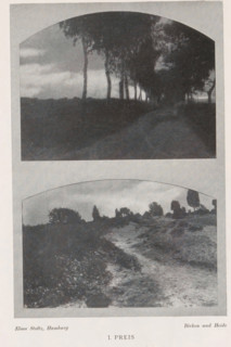 Birken und Heide, Montage of two landscapes, birch trees and a heath, page, photomechanical print,