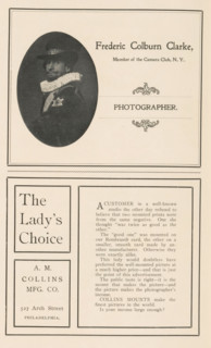 Detail of the front of a camera with lens hood, page, photomechanical print, c. 1896 - in or before