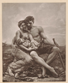 La Famille, Tableau de Mme V. Demont-Breton, Reproduction of a painting of a man and a woman with a