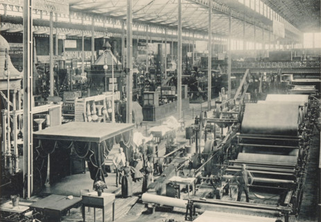 Fabrication de Papier, De Naeyer et Cie, View of a setup of the paper factory of De Naeyer & Cie at