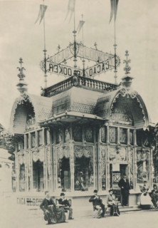 View of the pavilion of cocoa manufacturer Blooker at the Antwerp World Exhibition in 1894,