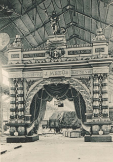 View of a setup of alcohol manufacturer J. Meeûs at the Antwerp World Exhibition in 1894,