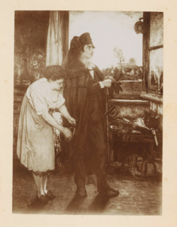 Photo reproduction of a painting of an undertaker and a woman by Willem Linnig (II), photograph,