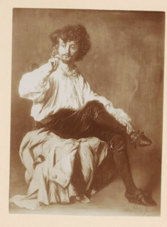 Photo reproduction of a painting of a smoking man by Willem Linnig (II), photograph, reproduction,