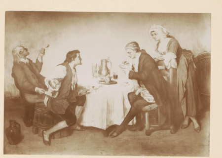Photo reproduction of a painting of two people playing a card game where one is cheating by Willem