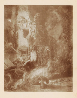 Photo reproduction of a painting of a man conjuring something supernatural by Willem Linnig (II),