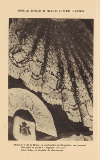 Eventail and point à l'aiguille, Dress with embroidery of the Belgian Queen Maria Hendrika, a lace