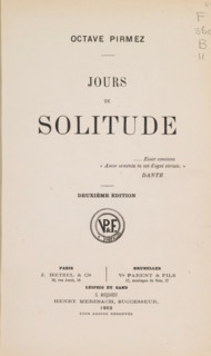Jours de solitude, book, writer (clerical worker): Octave Pirmez, publisher: J. Hetzel et Cie.,