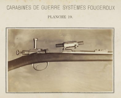 Barrel of a gun, photograph, page, inscription: 'Carabines de guerres systèmes Fougeroux', number: