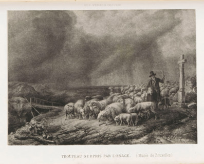 Reproduction of Flock of sheep surprised by the thunderstorm by Eugène Joseph Verboeckhoven,