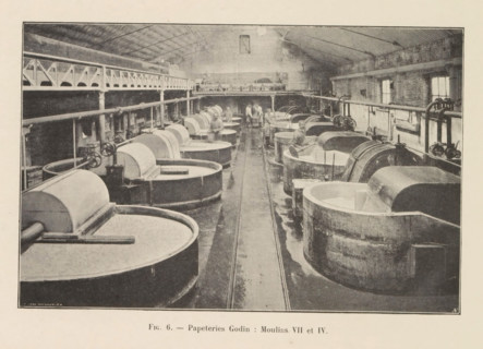 View of a workshop with paper mills in the Godin paper factory in Huy, page, photomechanical print,